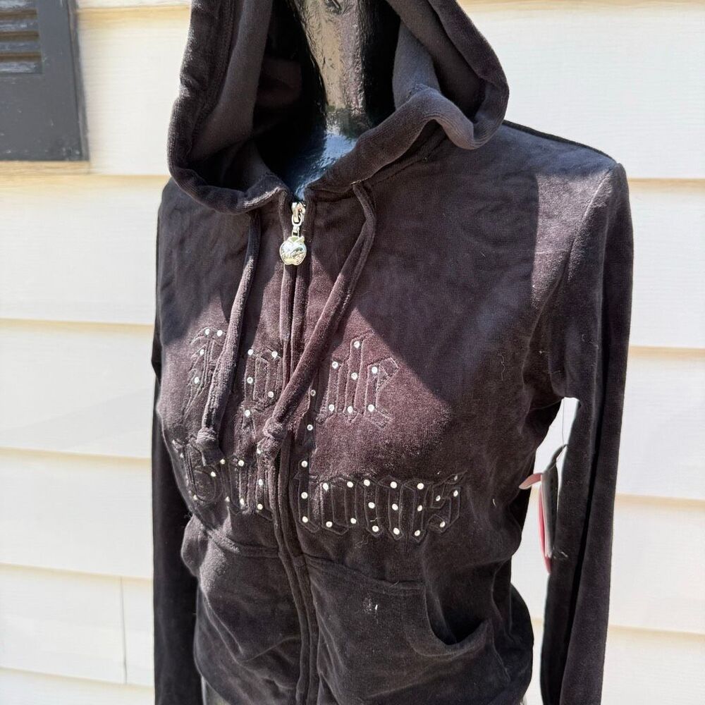 Vintage NWT Y2K Apple Bottoms Velour Rhinestone Zip Hoodie Sweatshirt